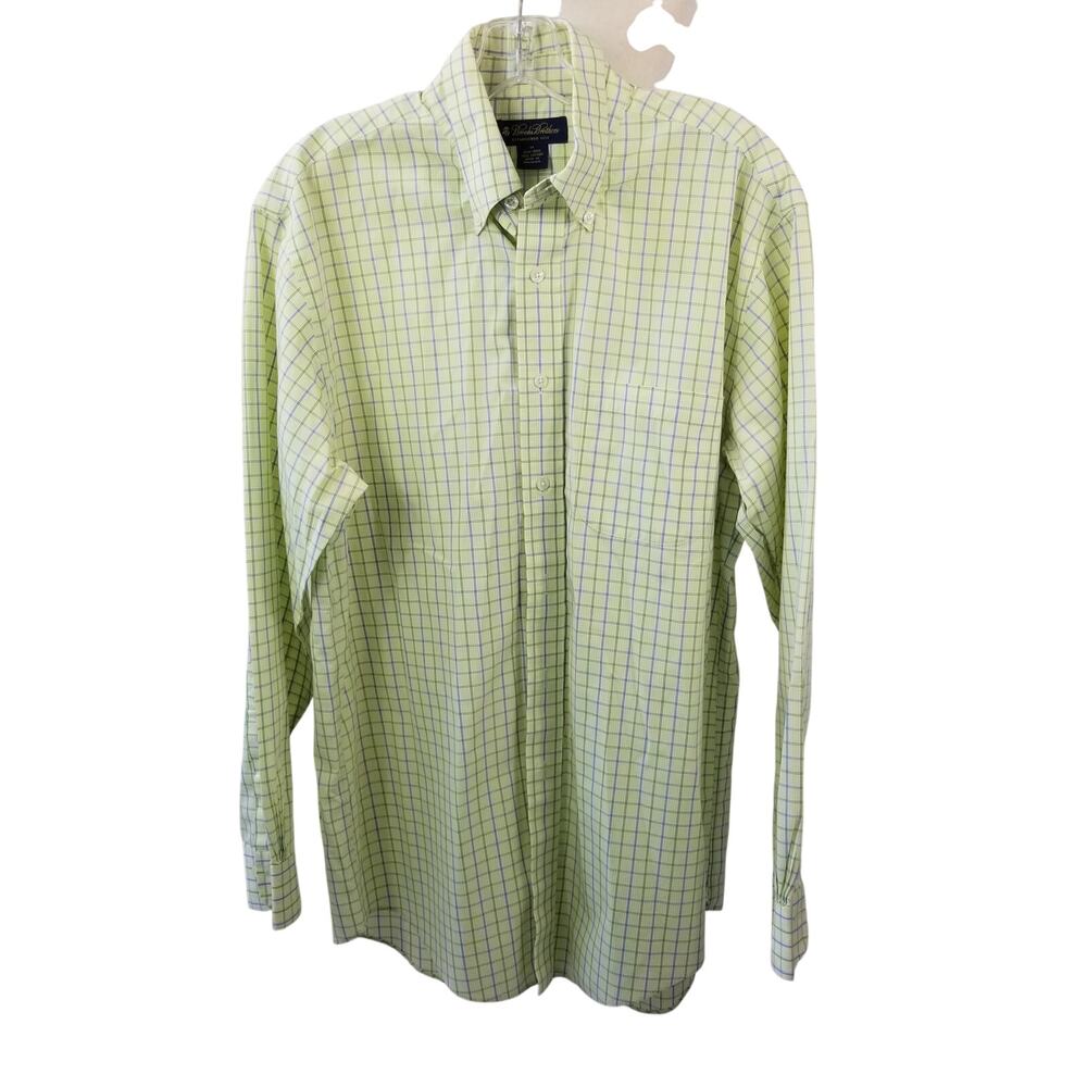 Brooks Brothers Green Yellow Blue No Iron  Button Down Nice Size Medium